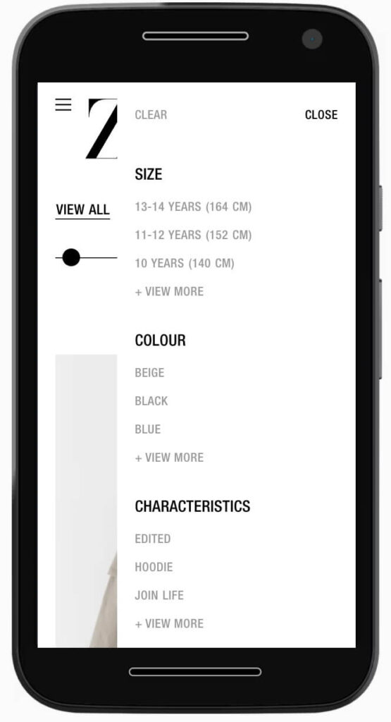 Zara product filters review